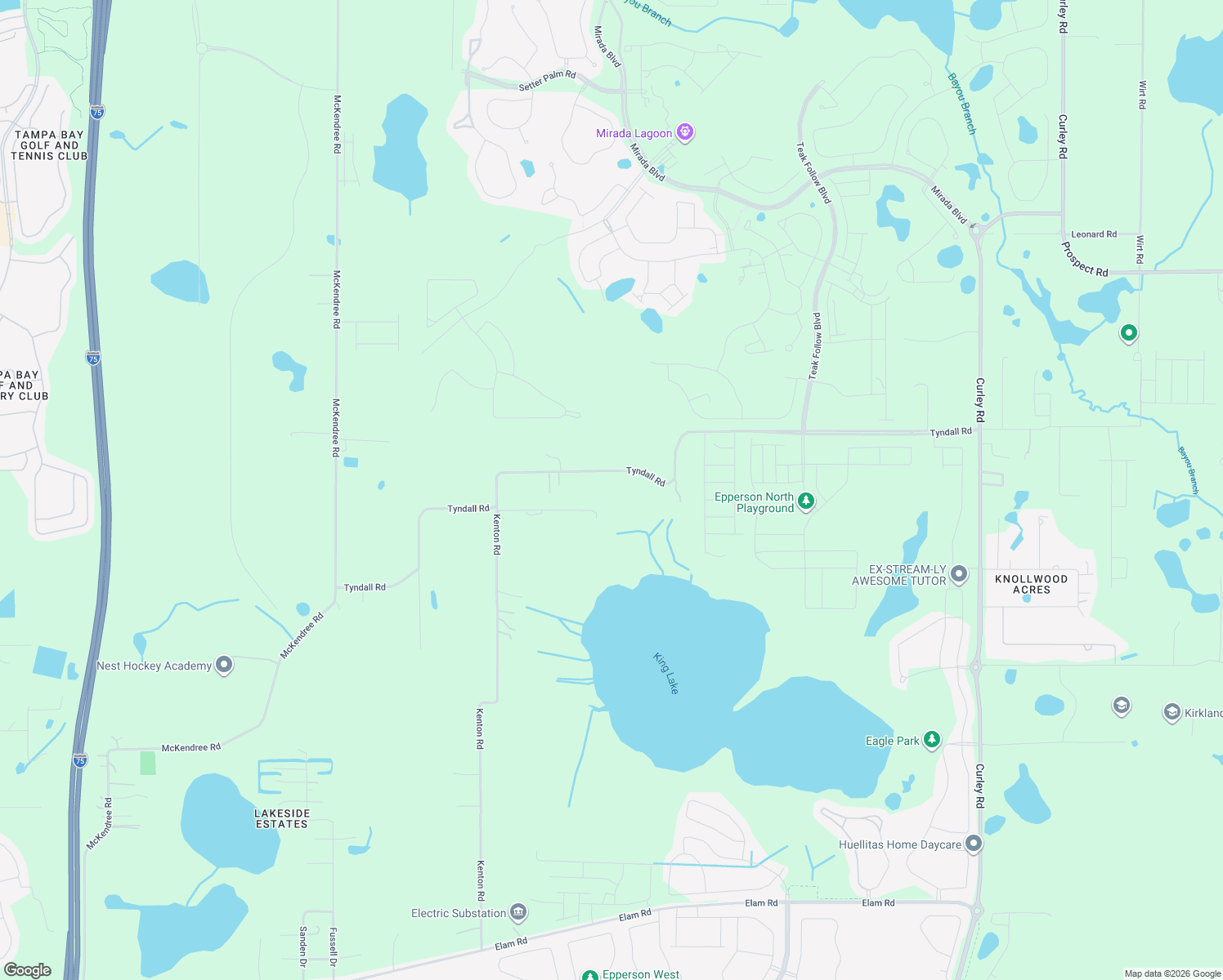 map of restaurants, bars, coffee shops, grocery stores, and more near 31326 Tyndall Road in Wesley Chapel