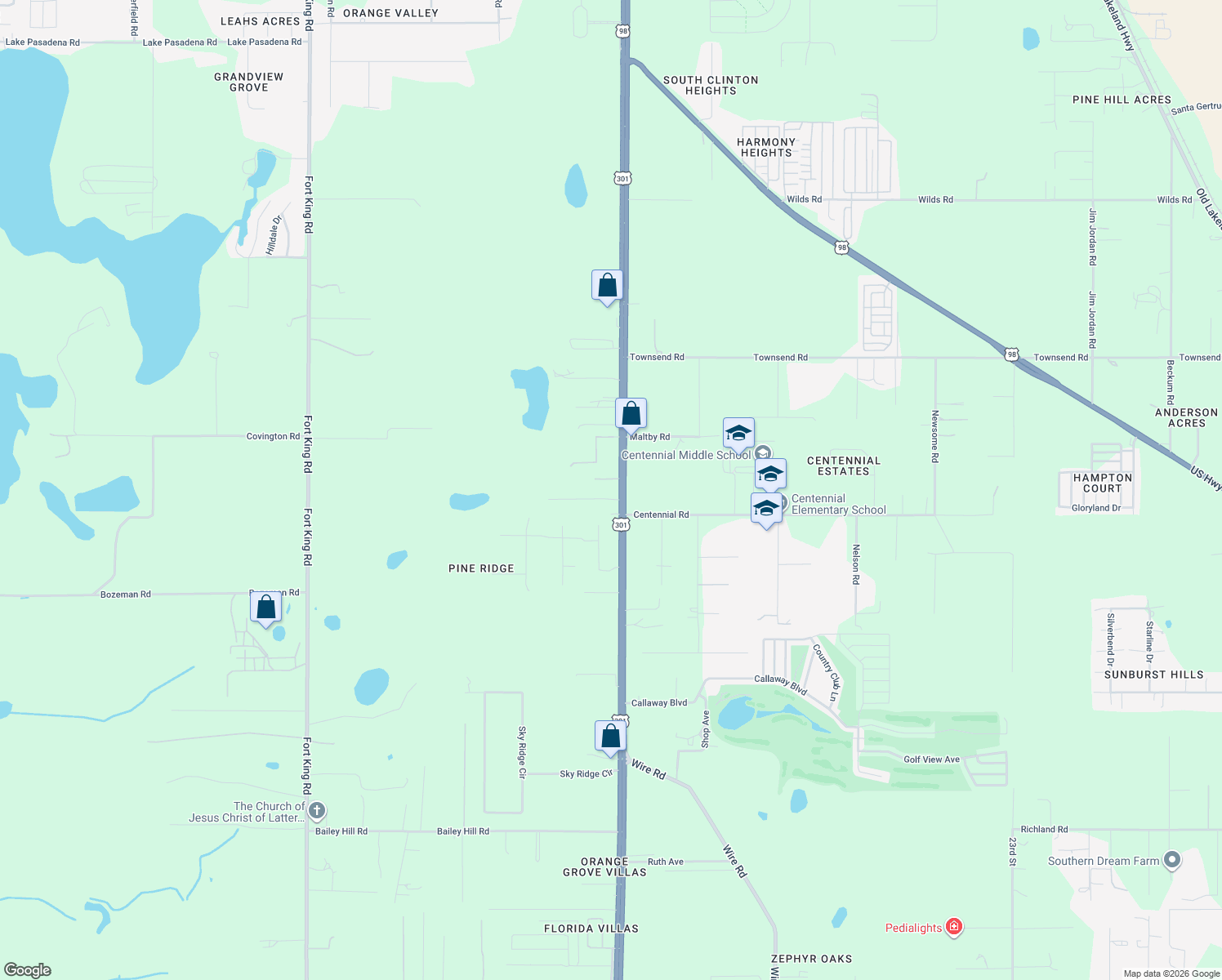 map of restaurants, bars, coffee shops, grocery stores, and more near 37935 Tiffany Road in Dade City
