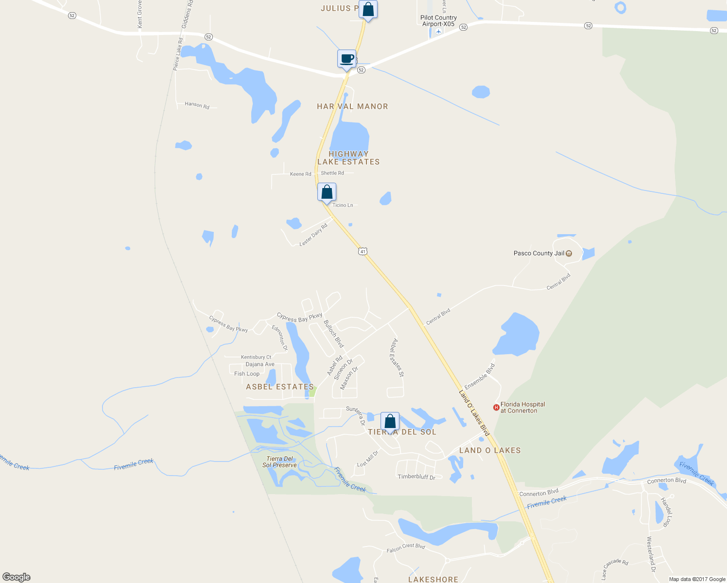 map of restaurants, bars, coffee shops, grocery stores, and more near 10109 Landport Way in Land O' Lakes