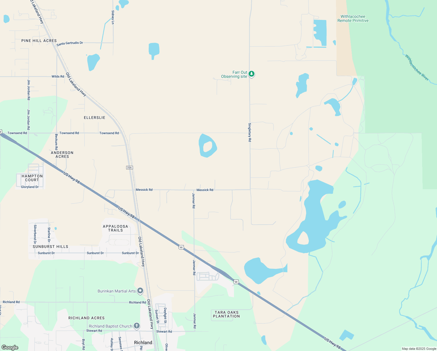 map of restaurants, bars, coffee shops, grocery stores, and more near 41205 Messick Road in Dade City
