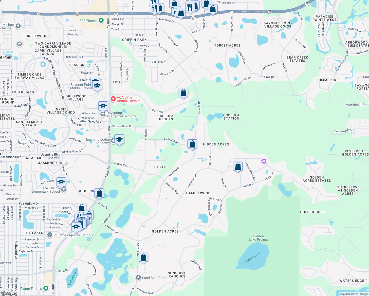 map of restaurants, bars, coffee shops, grocery stores, and more near 9750 Sunbeam Drive in New Port Richey