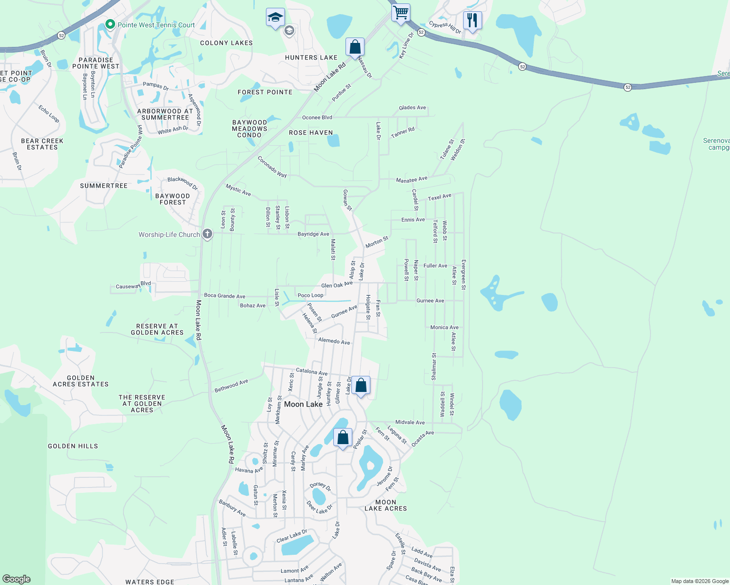 map of restaurants, bars, coffee shops, grocery stores, and more near 10653 Holgate Street in New Port Richey