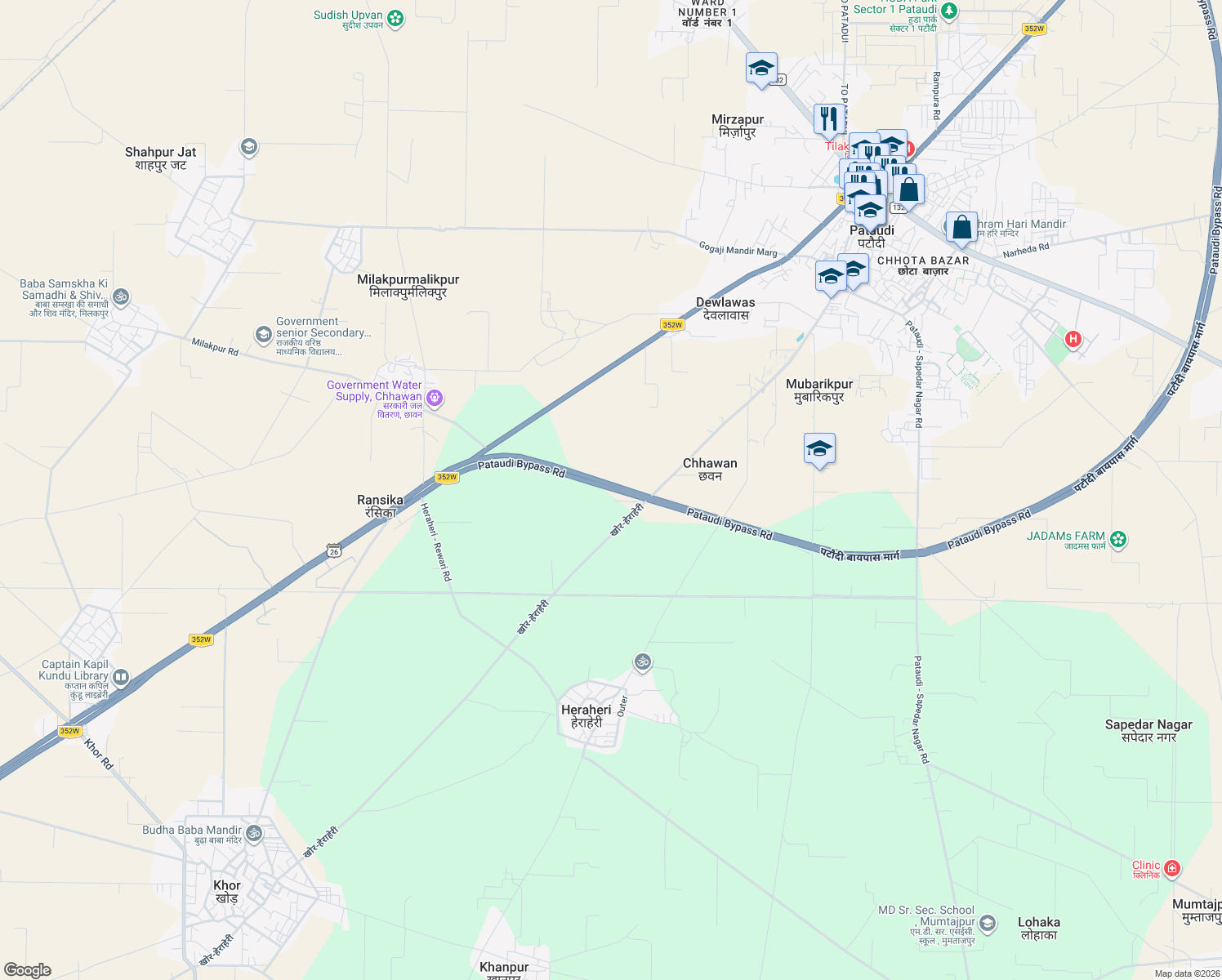 map of restaurants, bars, coffee shops, grocery stores, and more near khor-heraheri in Mubarikpur