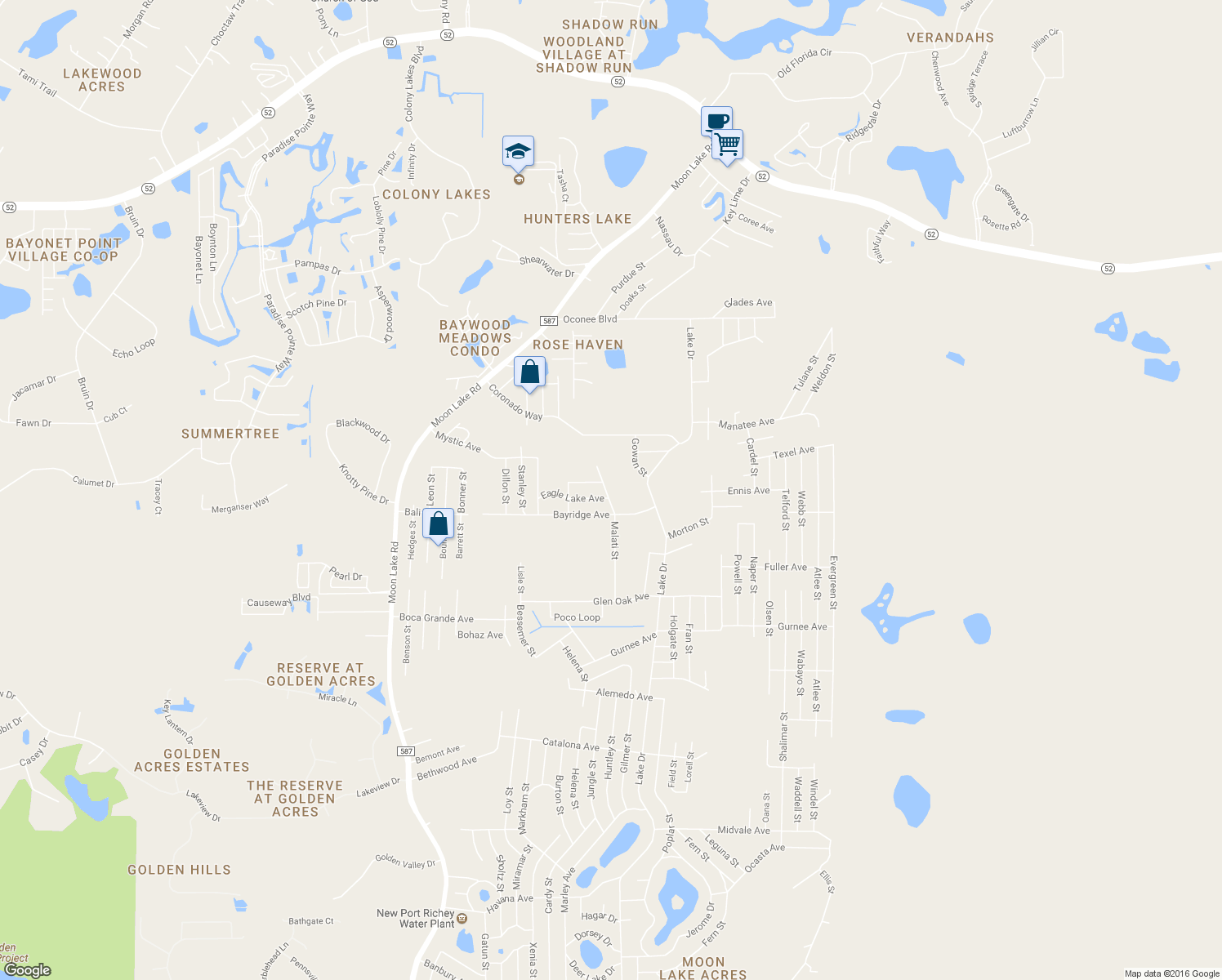 map of restaurants, bars, coffee shops, grocery stores, and more near 11040 Malati Street in New Port Richey