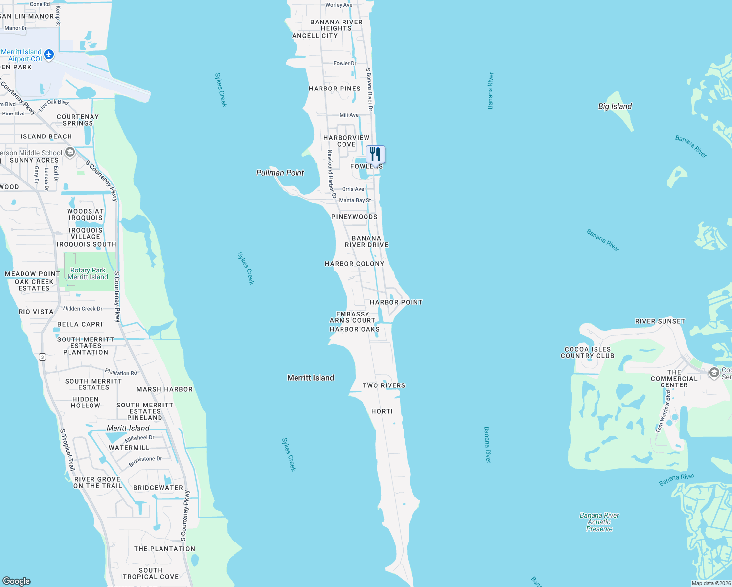 map of restaurants, bars, coffee shops, grocery stores, and more near 1920 Newfound Harbor Drive in Merritt Island