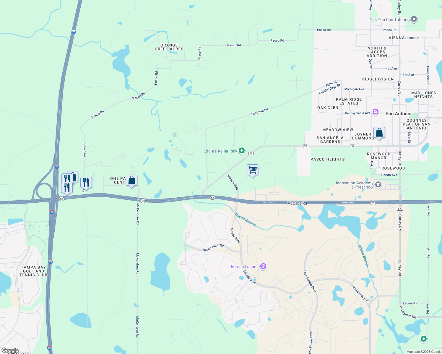 map of restaurants, bars, coffee shops, grocery stores, and more near 31720 Florida 52 in San Antonio