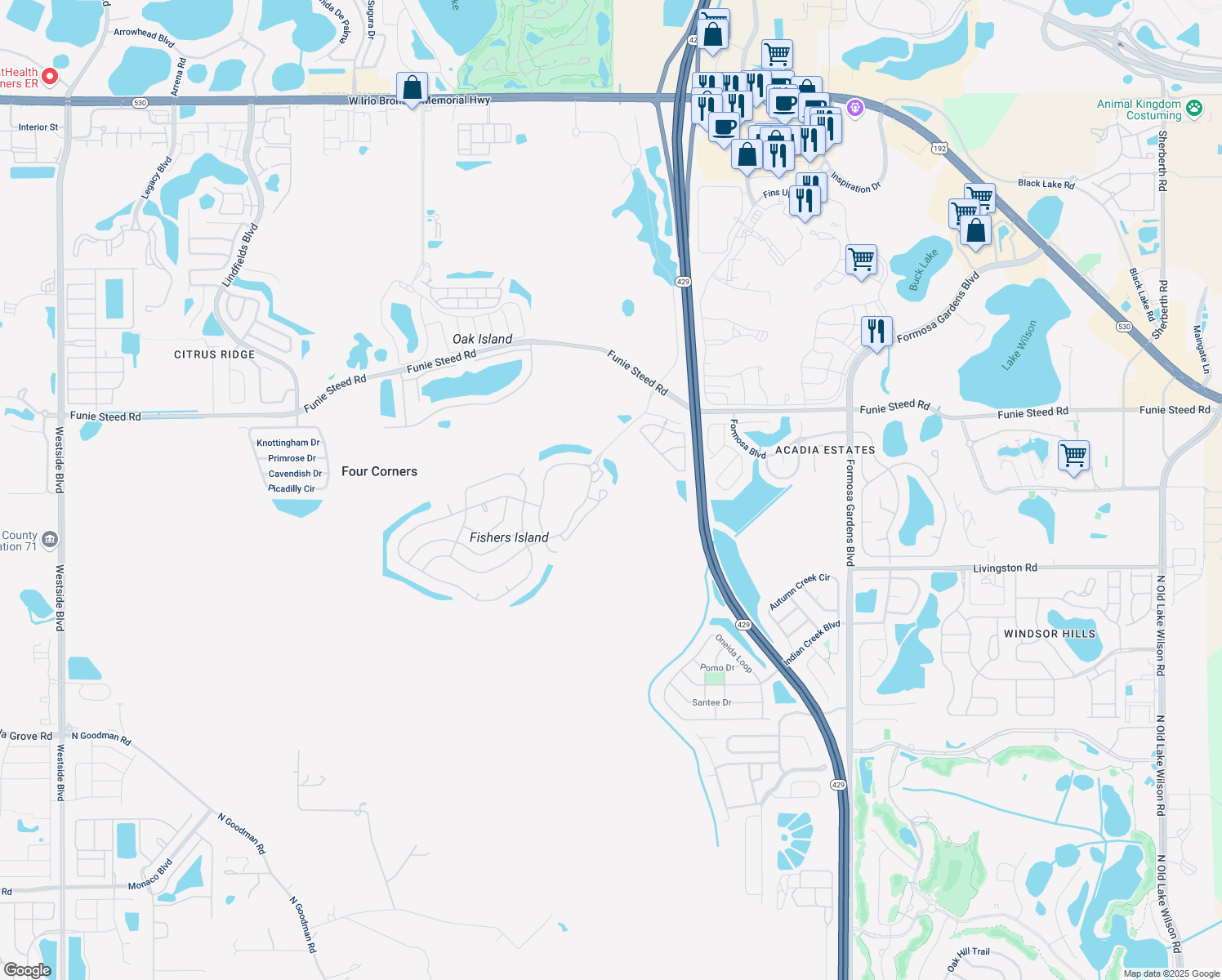 map of restaurants, bars, coffee shops, grocery stores, and more near 2785 Sun Key Pl in Kissimmee
