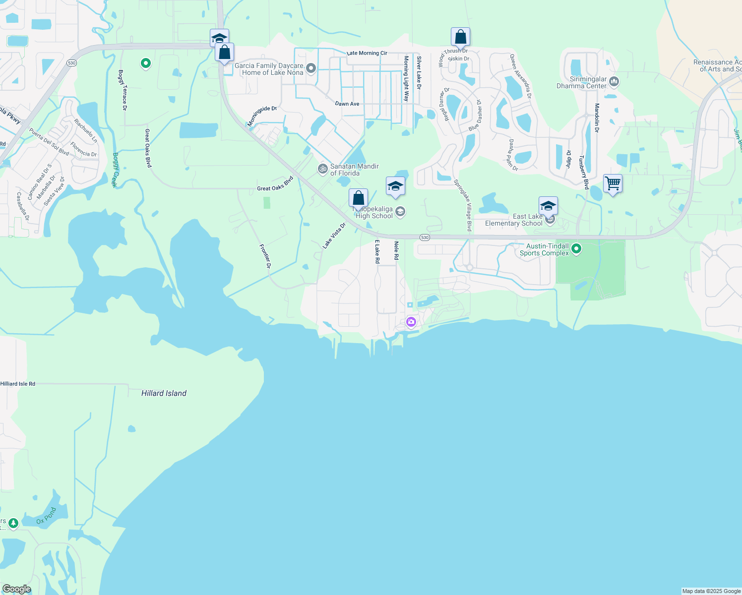 map of restaurants, bars, coffee shops, grocery stores, and more near 2776 East Lake Road in Kissimmee