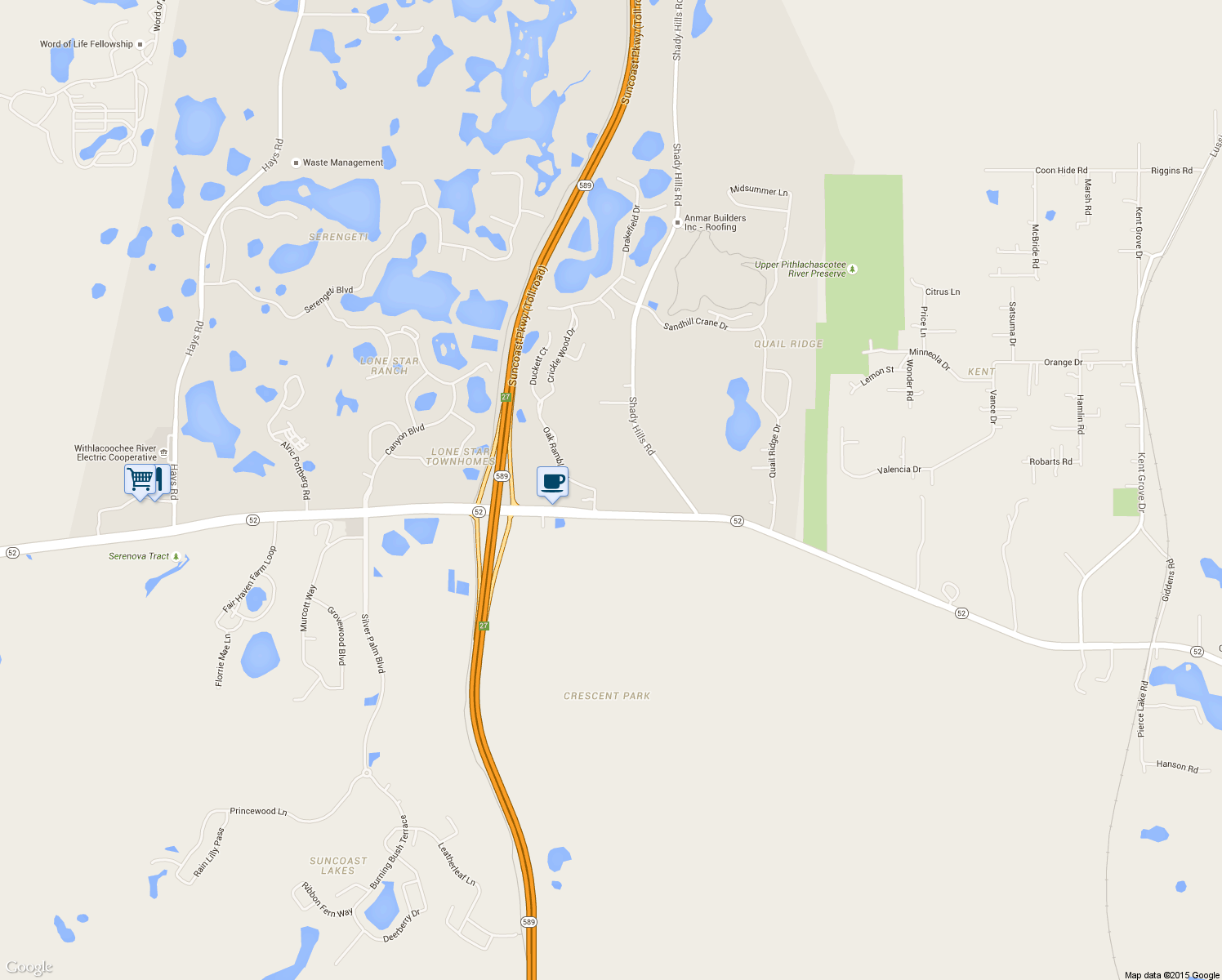 map of restaurants, bars, coffee shops, grocery stores, and more near 11944 Deerbrook Boulevard in Spring Hill