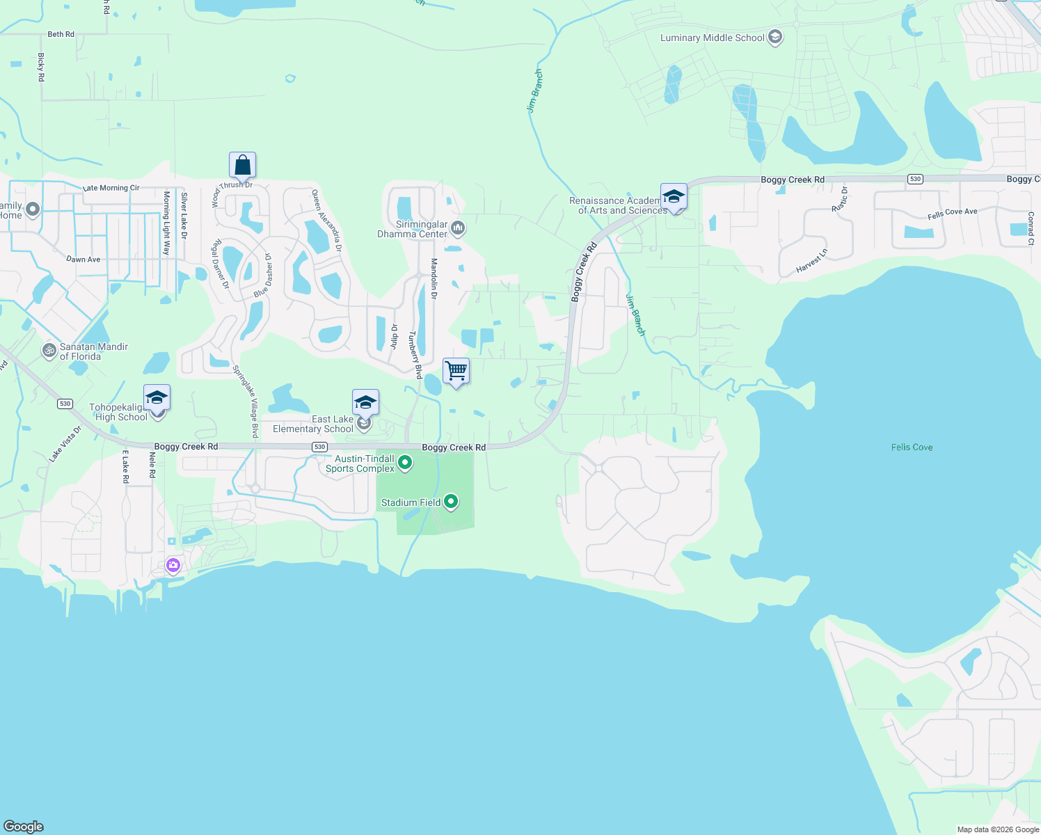 map of restaurants, bars, coffee shops, grocery stores, and more near 4255 Boggy Creek Road in Kissimmee
