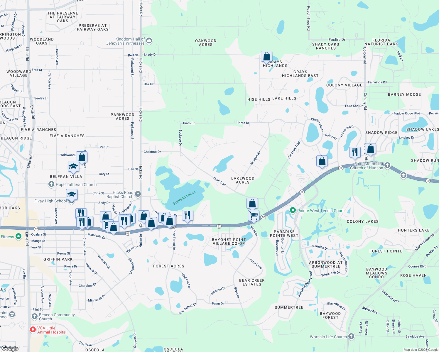 map of restaurants, bars, coffee shops, grocery stores, and more near 10633 Tami Trail in Hudson