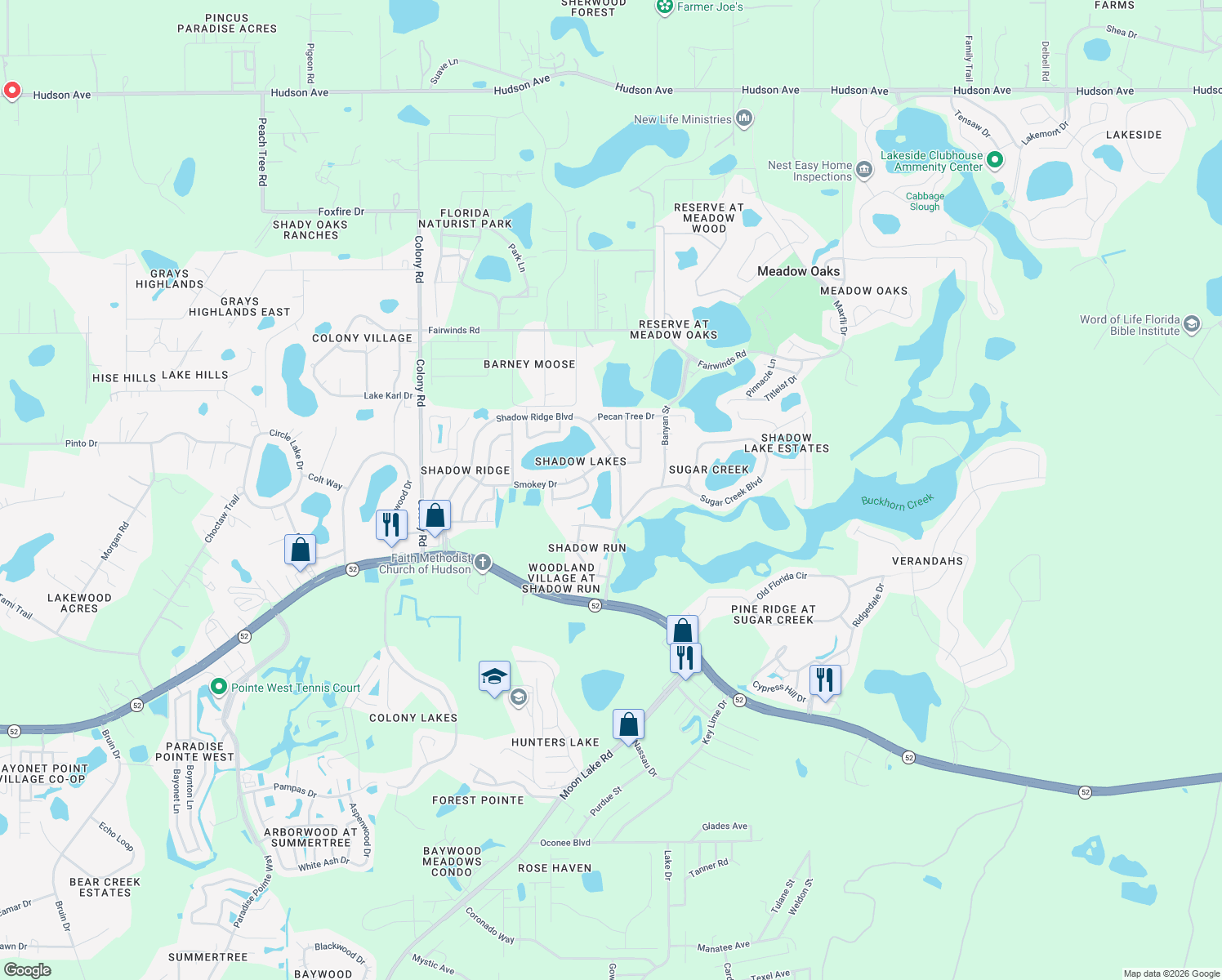 map of restaurants, bars, coffee shops, grocery stores, and more near 12636 Shadow Ridge Boulevard in Hudson