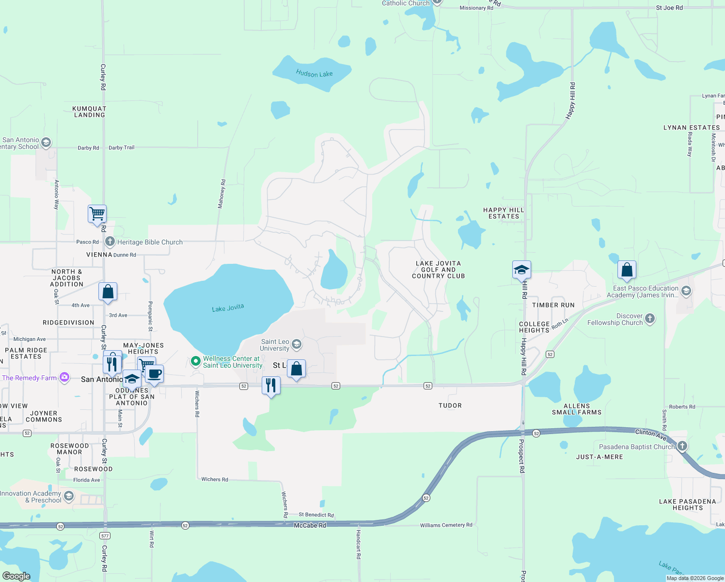 map of restaurants, bars, coffee shops, grocery stores, and more near 12728 Tradition Dr in Dade City