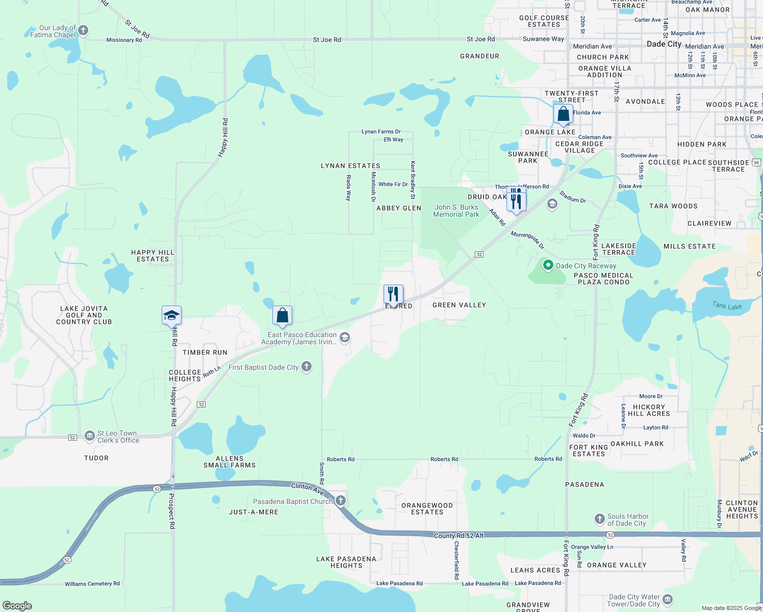 map of restaurants, bars, coffee shops, grocery stores, and more near 12940 Williams Road in Dade City
