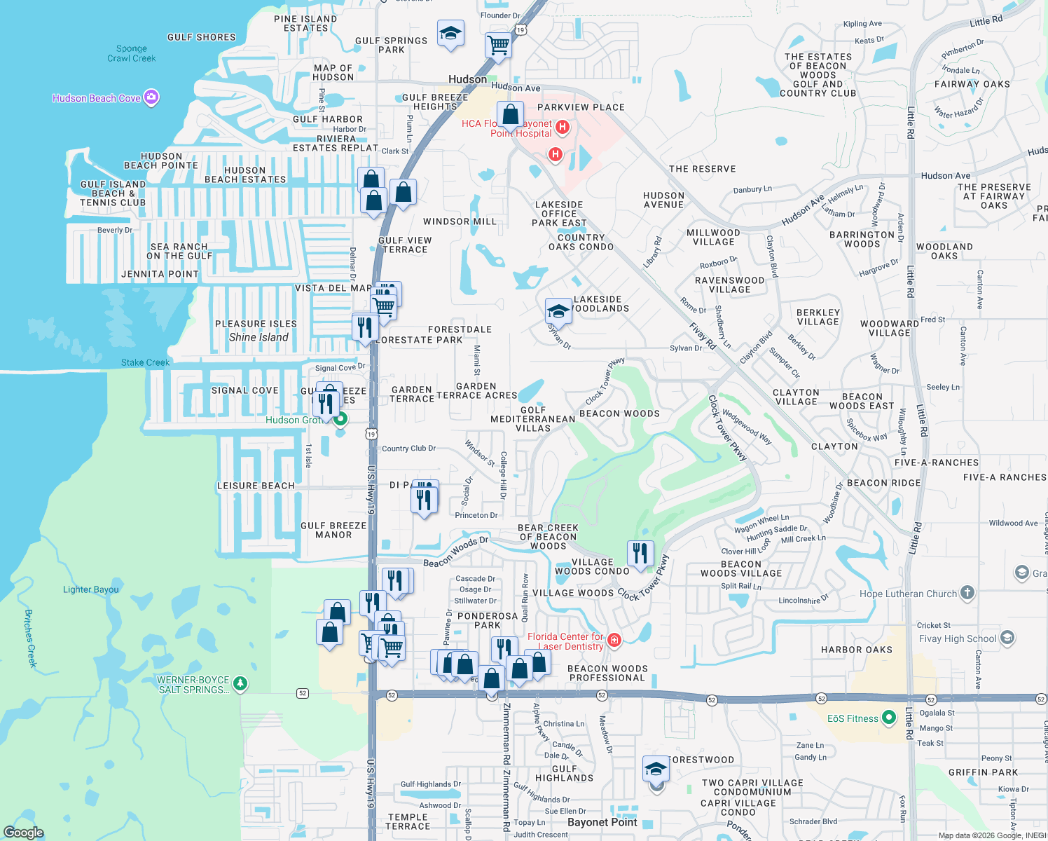 map of restaurants, bars, coffee shops, grocery stores, and more near 7522 Mediterranean Court in Hudson