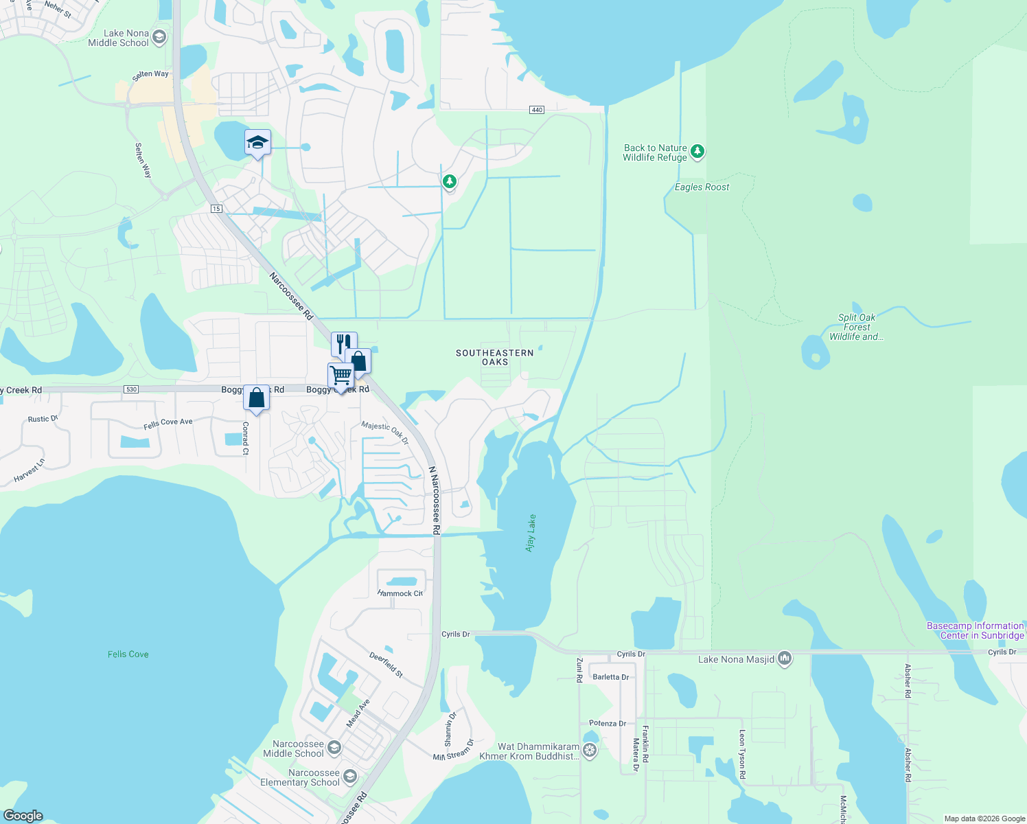map of restaurants, bars, coffee shops, grocery stores, and more near 3187 Misty Morn Ct in St Cloud