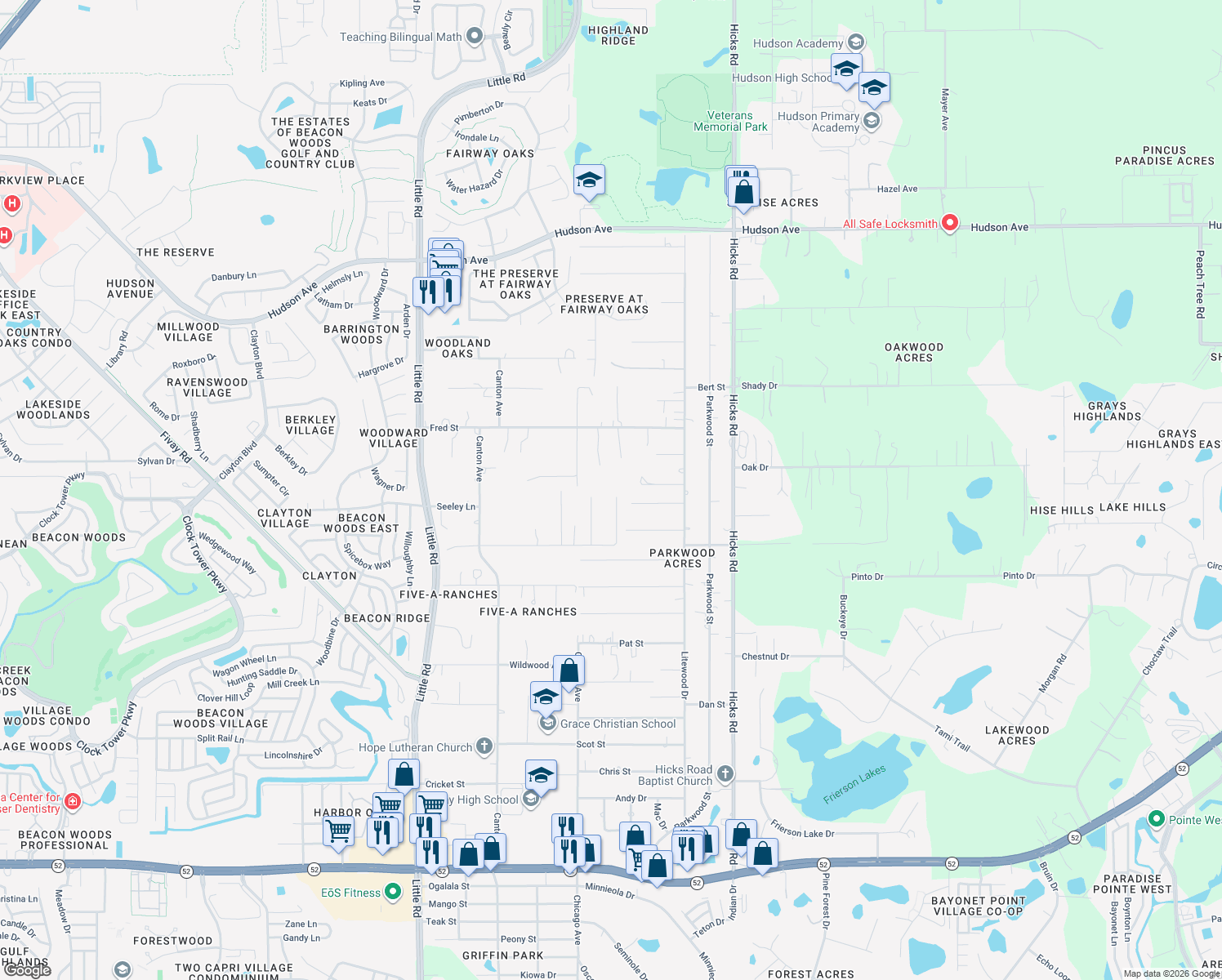 map of restaurants, bars, coffee shops, grocery stores, and more near 13135 Blue Squirrel Court in Hudson