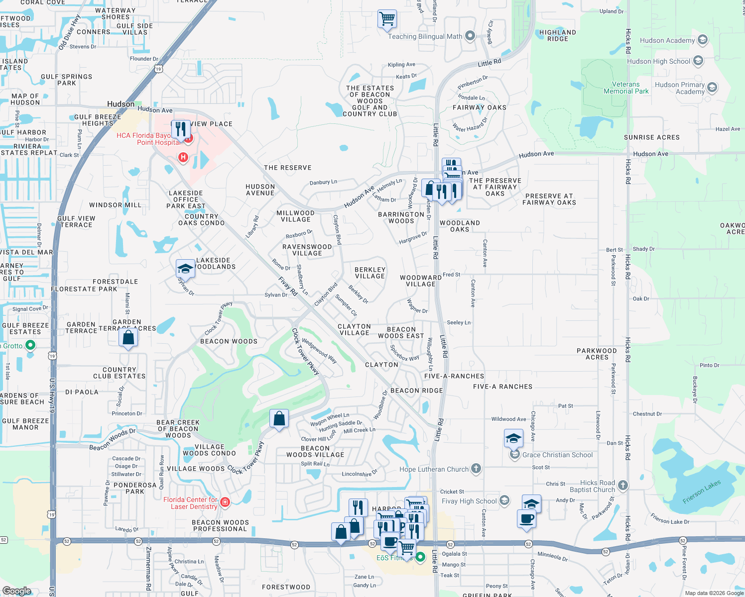 map of restaurants, bars, coffee shops, grocery stores, and more near 8625 Berkley Drive in Hudson
