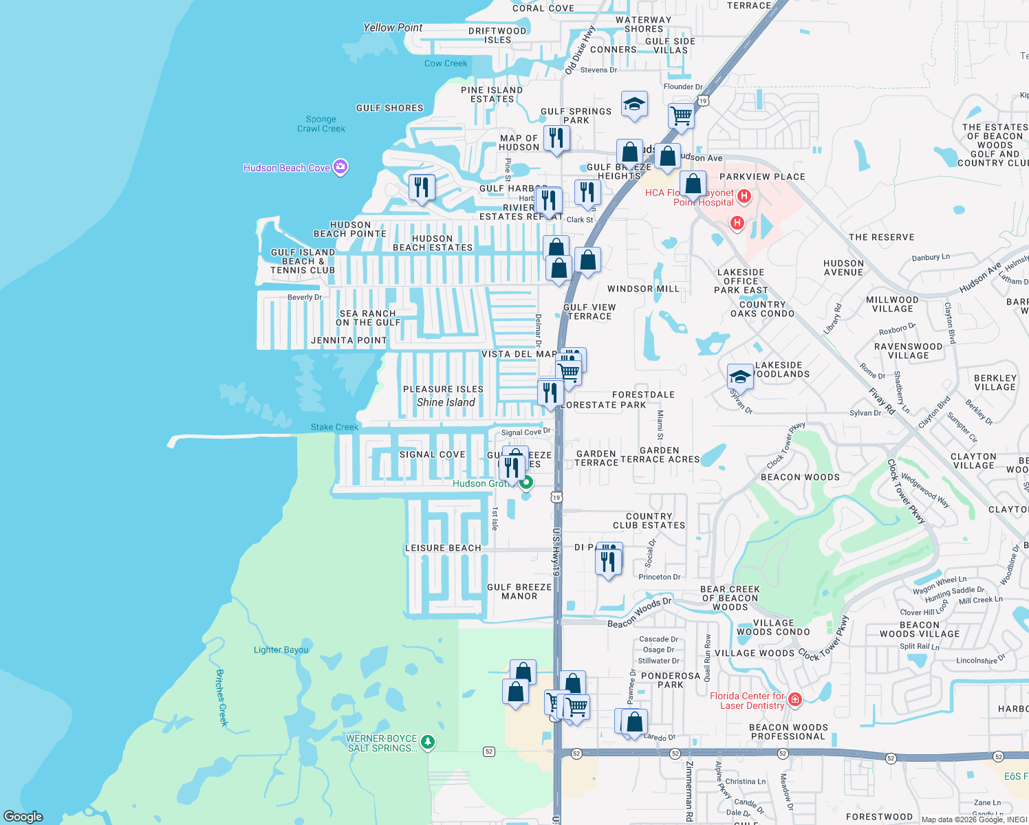 map of restaurants, bars, coffee shops, grocery stores, and more near 13230 Jacaranda Lane in Hudson