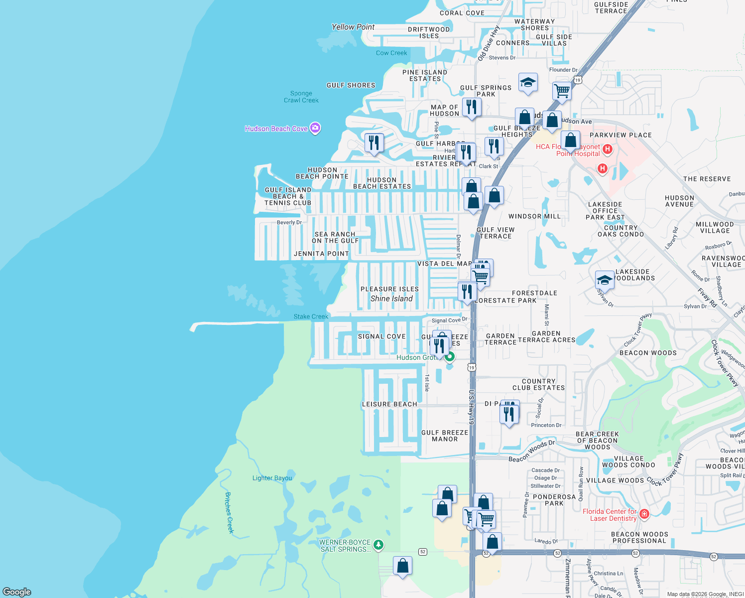 map of restaurants, bars, coffee shops, grocery stores, and more near 13305 Sunfish Drive in Hudson