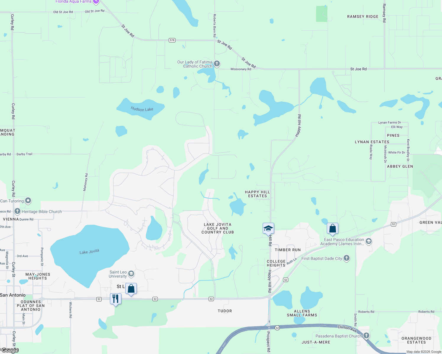 map of restaurants, bars, coffee shops, grocery stores, and more near 13302 Trailing Moss Drive in Dade City