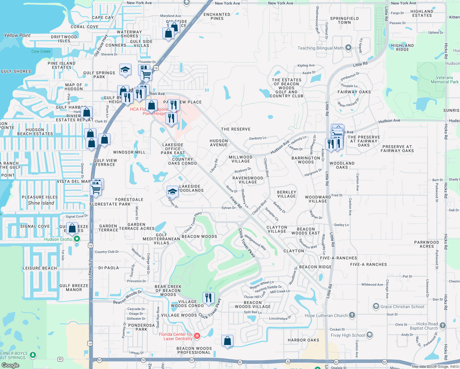 map of restaurants, bars, coffee shops, grocery stores, and more near 8108 Rumford Court in Hudson