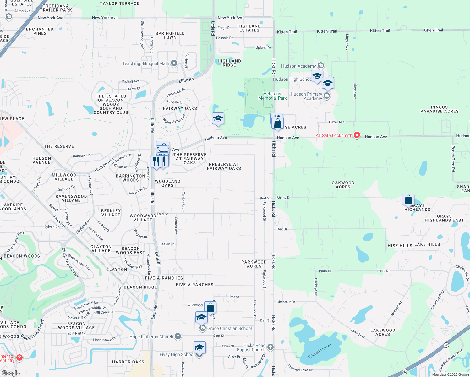 map of restaurants, bars, coffee shops, grocery stores, and more near 9633 Jim Street in Hudson