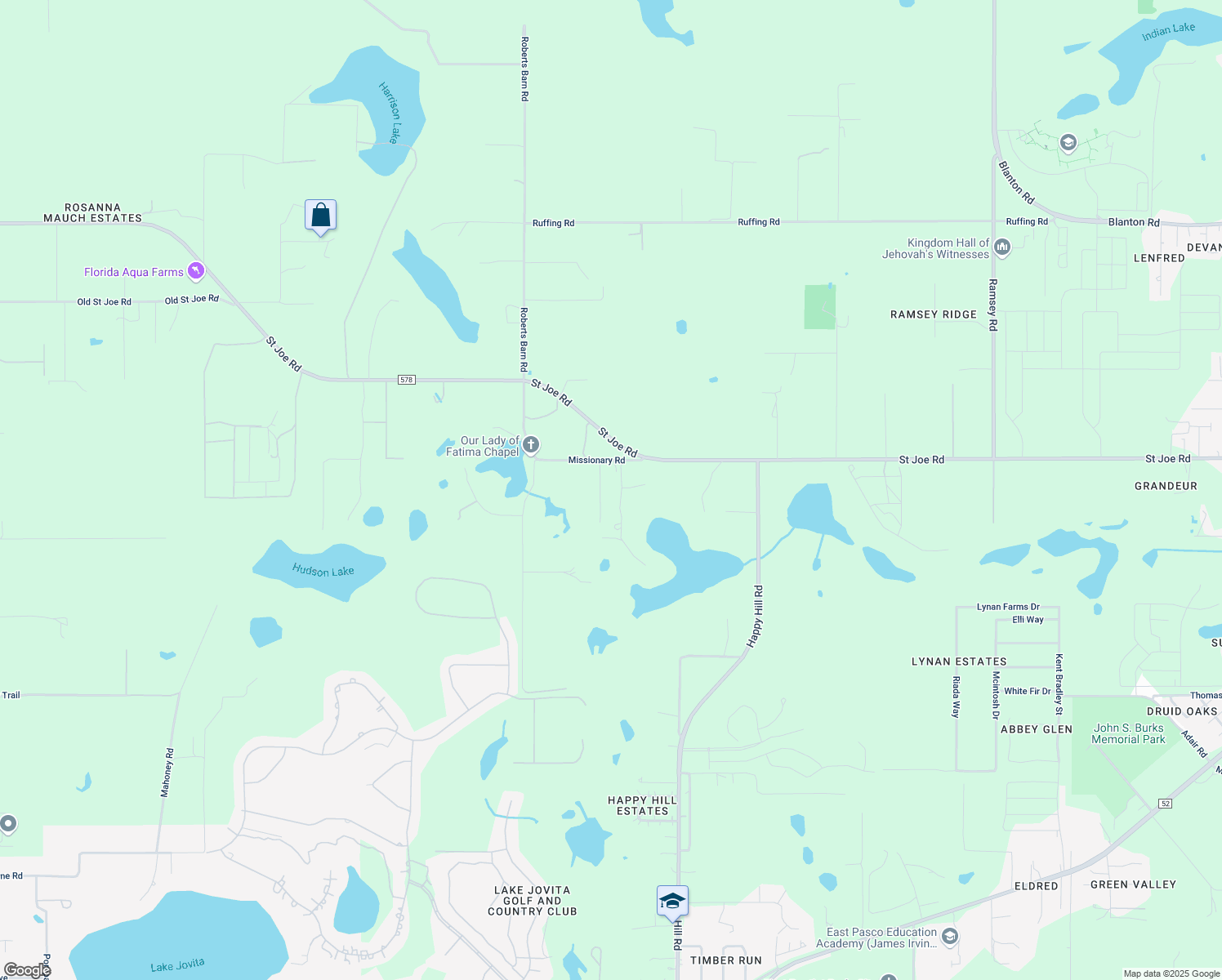map of restaurants, bars, coffee shops, grocery stores, and more near 14129 Paradise Lane in Dade City