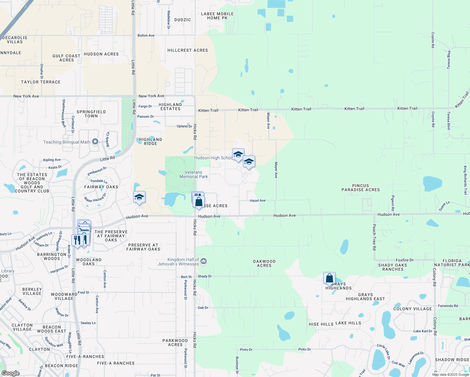 map of restaurants, bars, coffee shops, grocery stores, and more near 14215 Cobra Way in Hudson