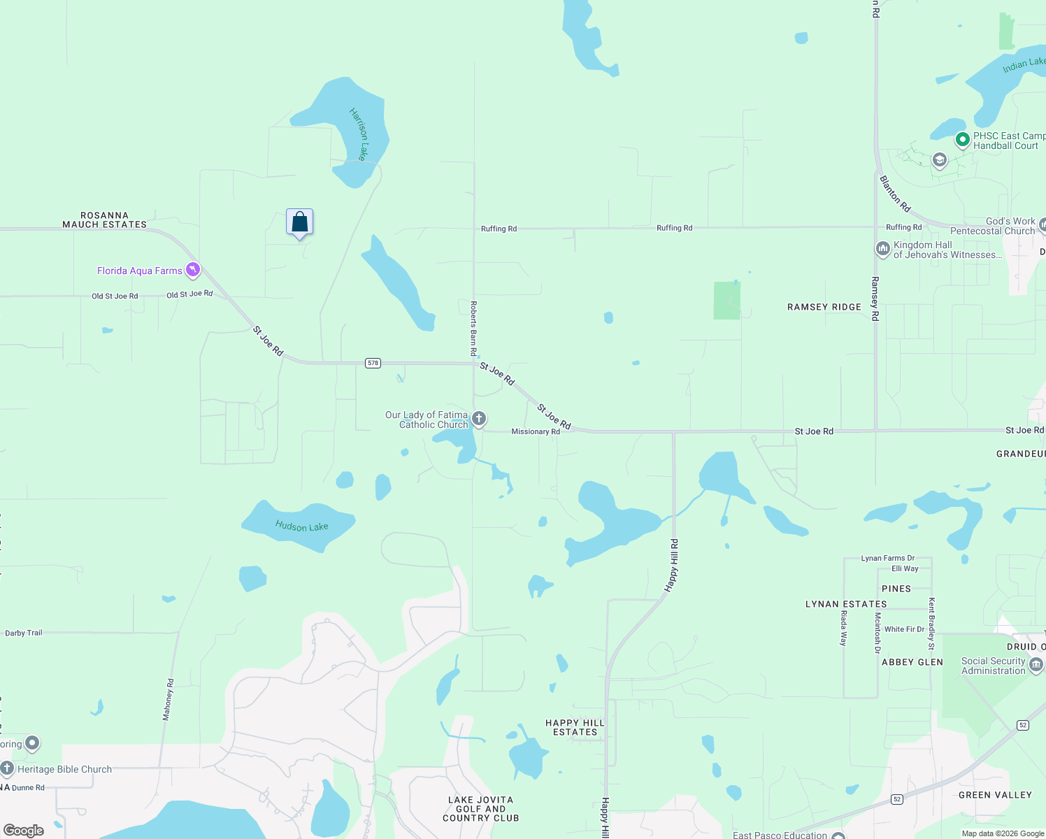 map of restaurants, bars, coffee shops, grocery stores, and more near 34703 Missionary Road in Dade City