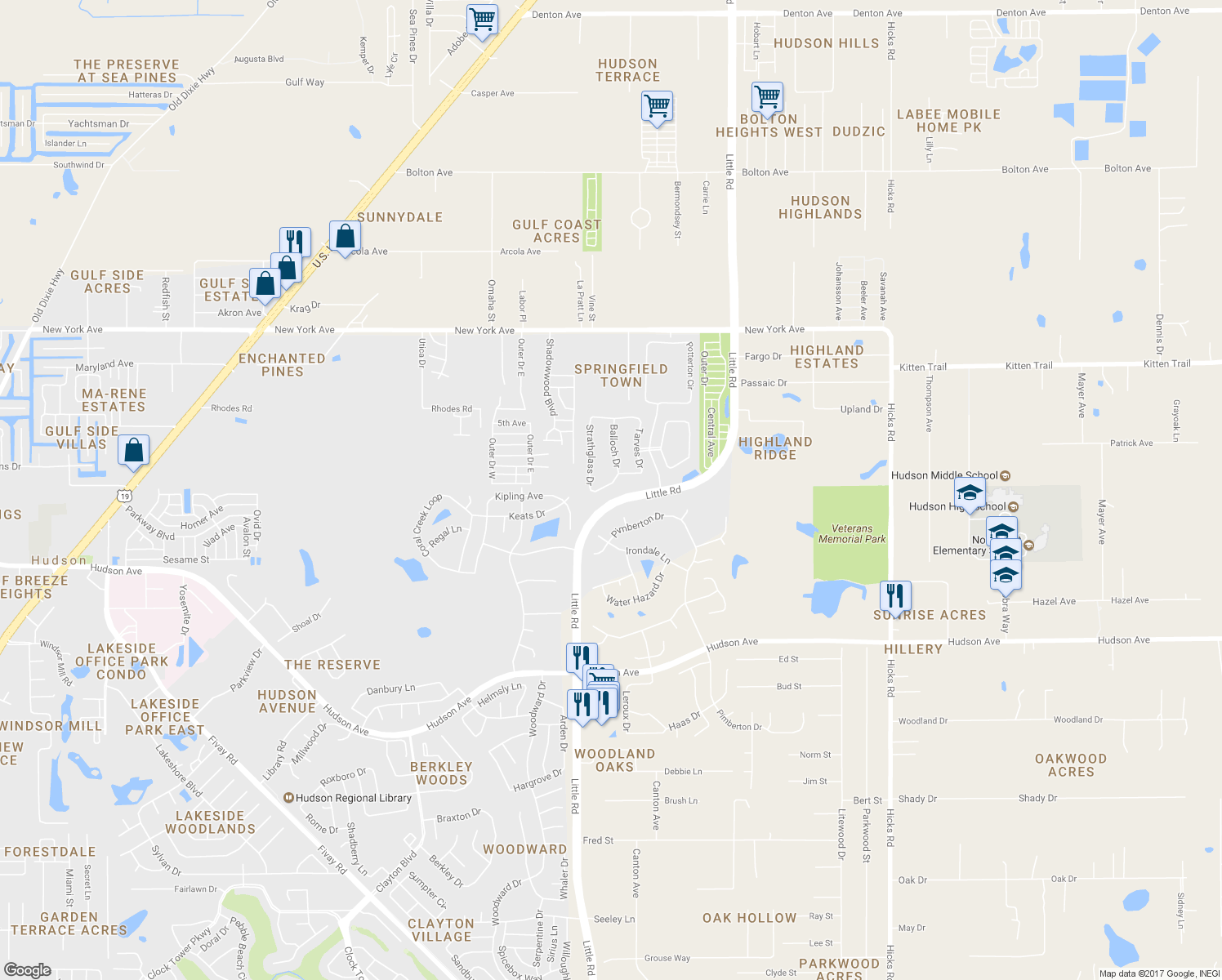 map of restaurants, bars, coffee shops, grocery stores, and more near 14454 Balloch Drive in Hudson