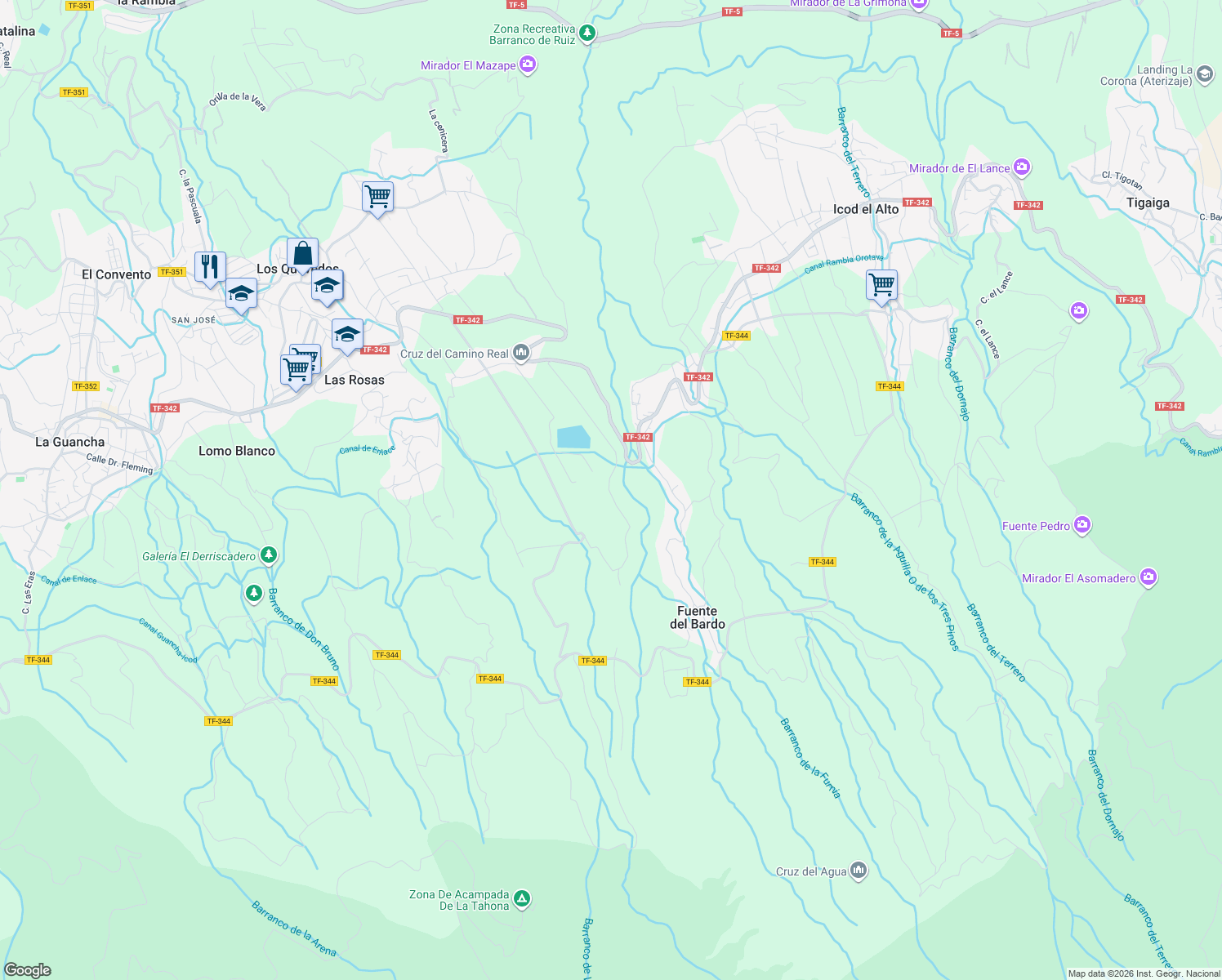 map of restaurants, bars, coffee shops, grocery stores, and more near 9 Calle Tierra de Mesa in Santa Cruz de Tenerife