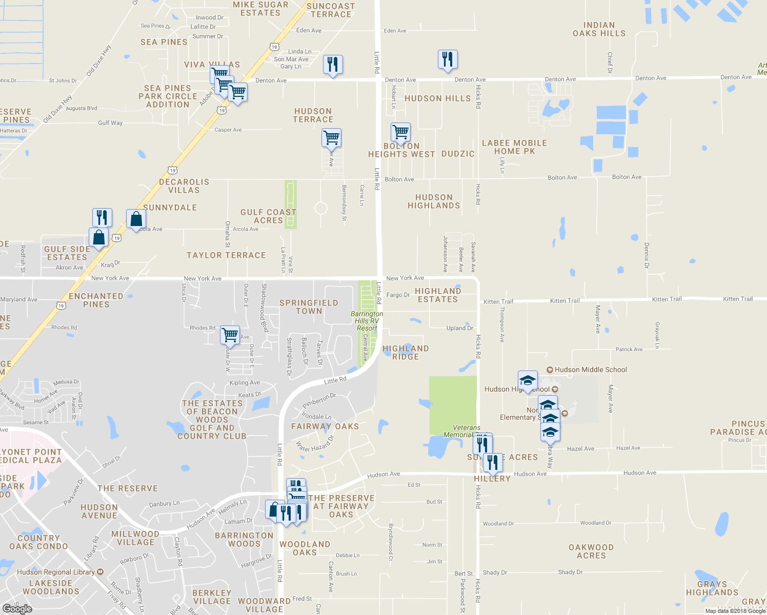 map of restaurants, bars, coffee shops, grocery stores, and more near 9507 Passaic Drive in Hudson