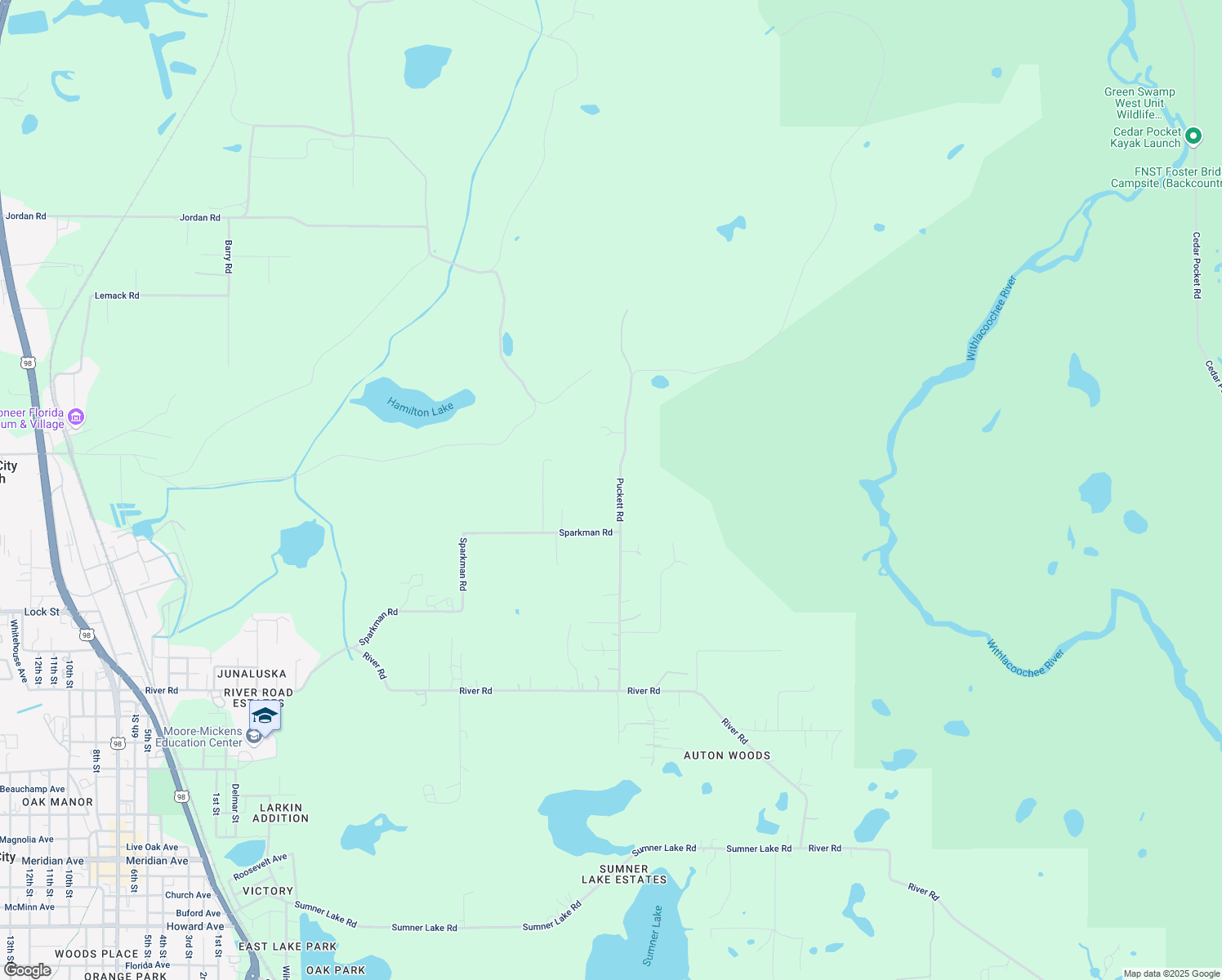 map of restaurants, bars, coffee shops, grocery stores, and more near 15347 Puckett Road in Dade City