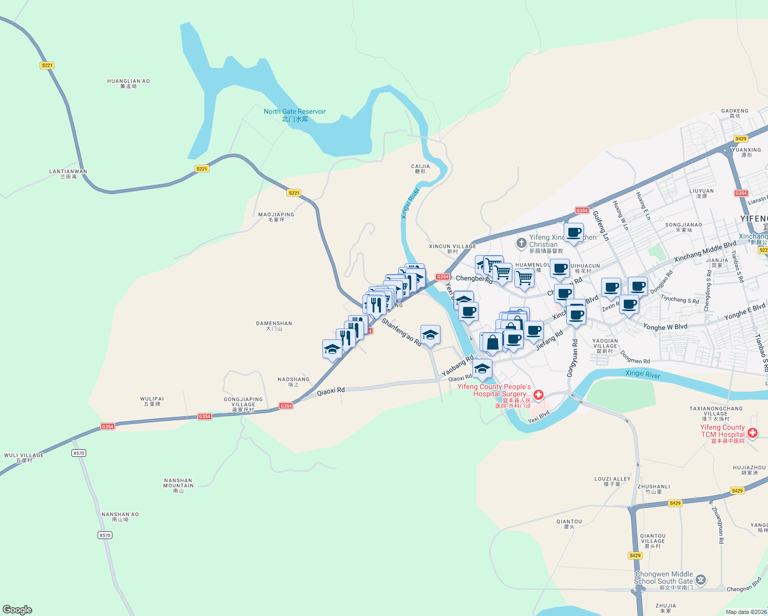 map of restaurants, bars, coffee shops, grocery stores, and more near in Yichun