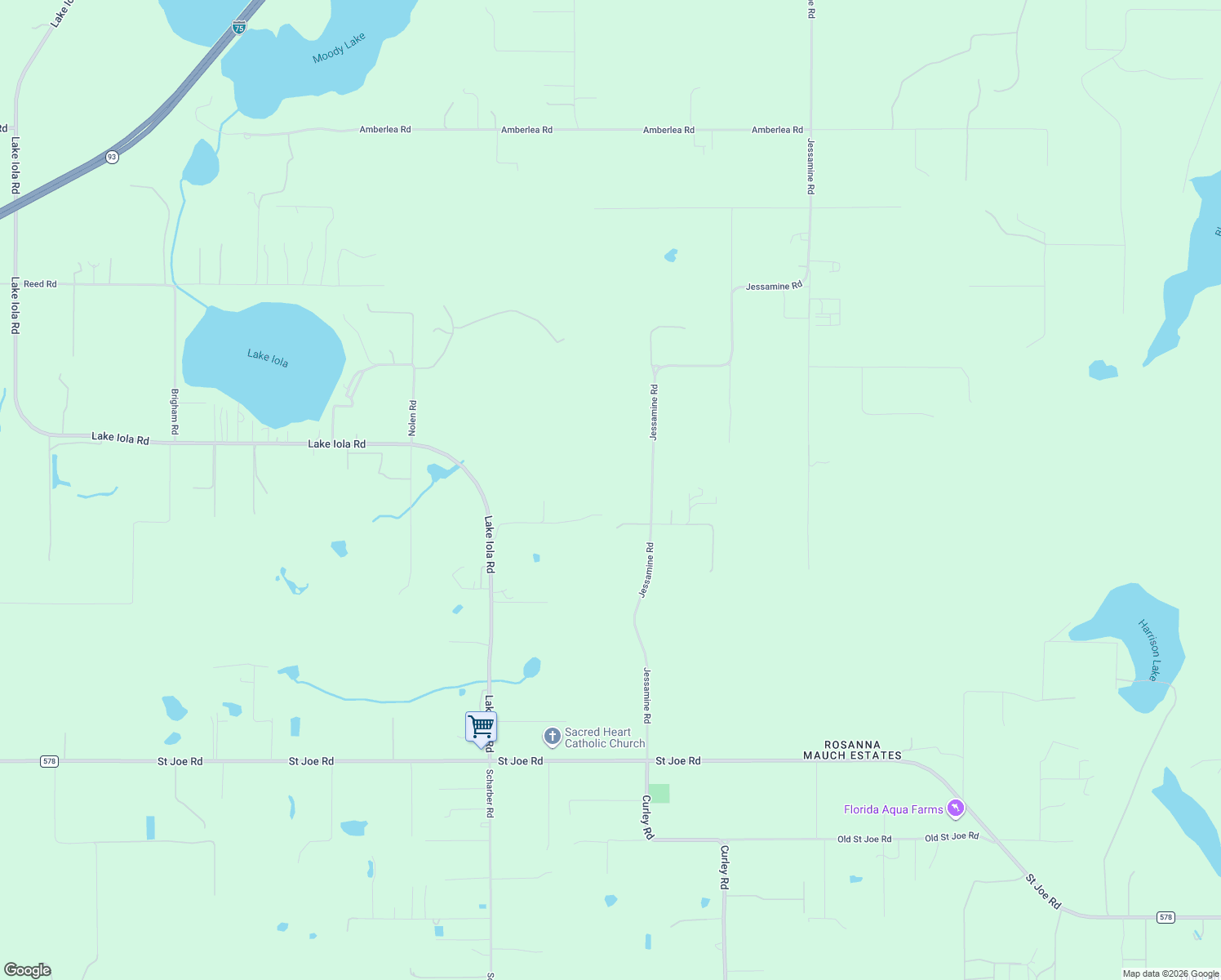 map of restaurants, bars, coffee shops, grocery stores, and more near 15833 Jessamine Road in Dade City