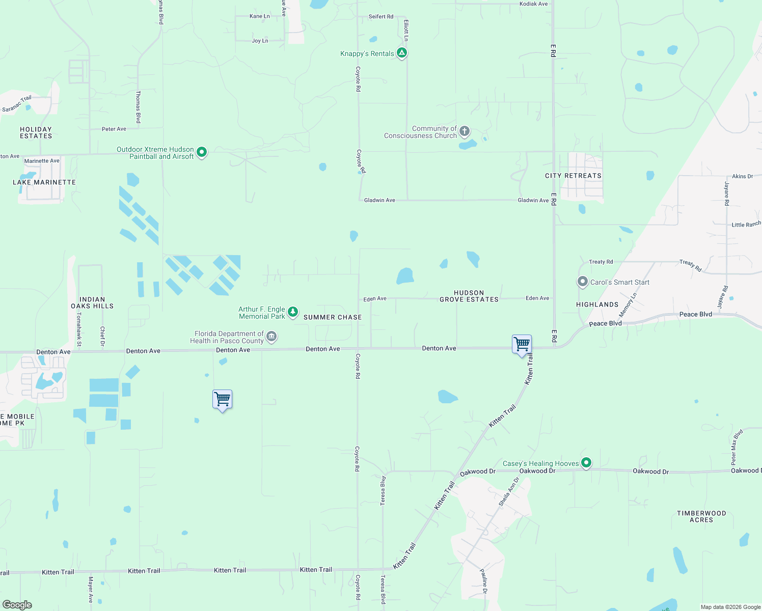 map of restaurants, bars, coffee shops, grocery stores, and more near 16202 Picket Lane in Hudson