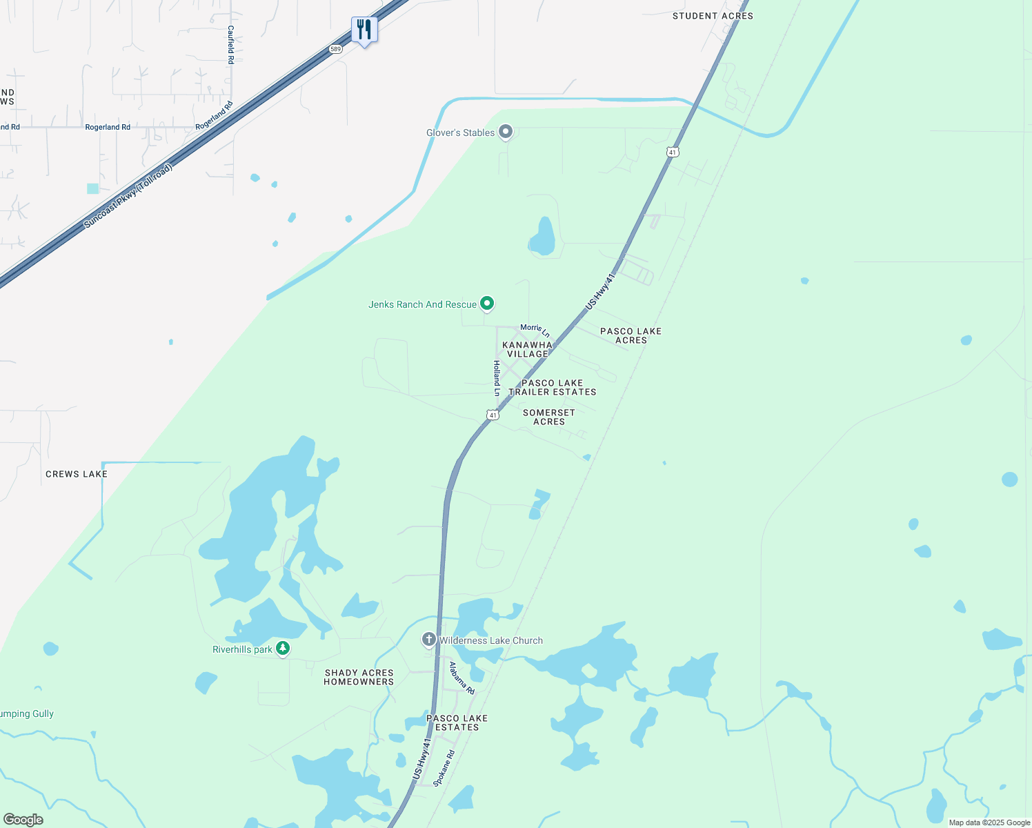 map of restaurants, bars, coffee shops, grocery stores, and more near 20052 Somerset Acres Lane in Spring Hill