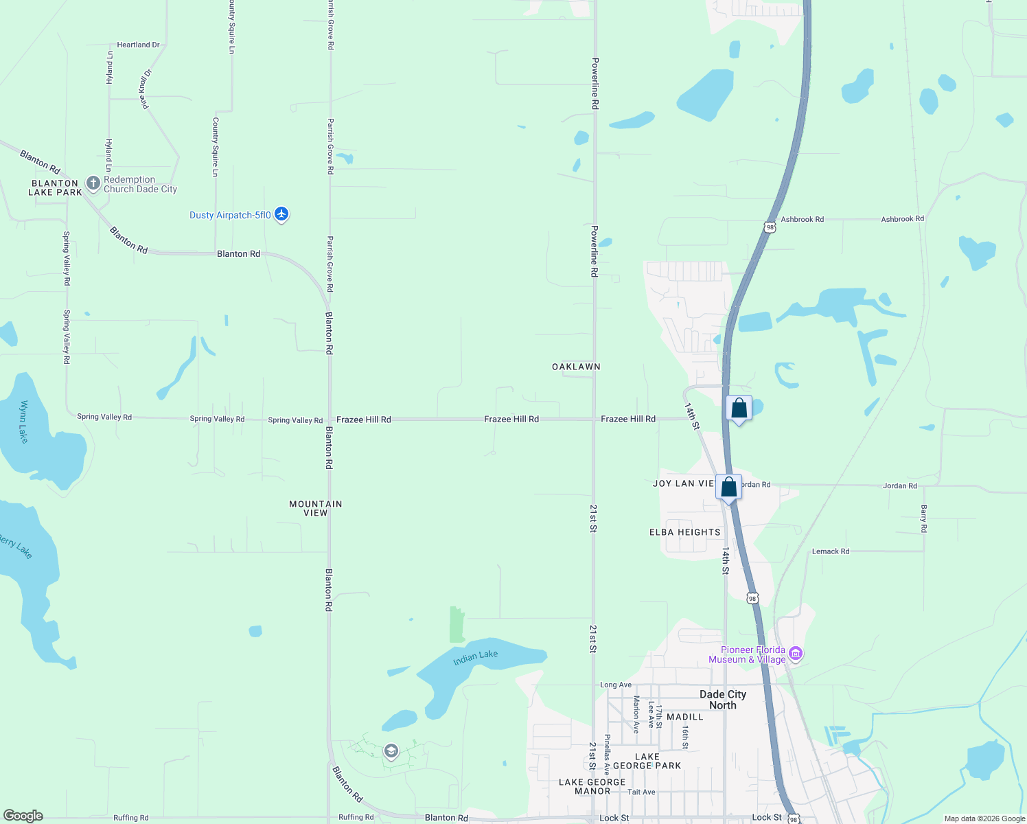 map of restaurants, bars, coffee shops, grocery stores, and more near 36641 Frazee Hill Road in Dade City