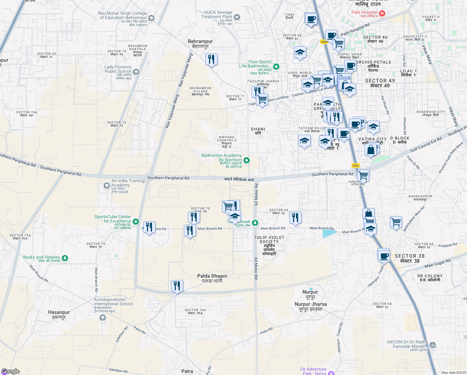 map of restaurants, bars, coffee shops, grocery stores, and more near in Gurugram
