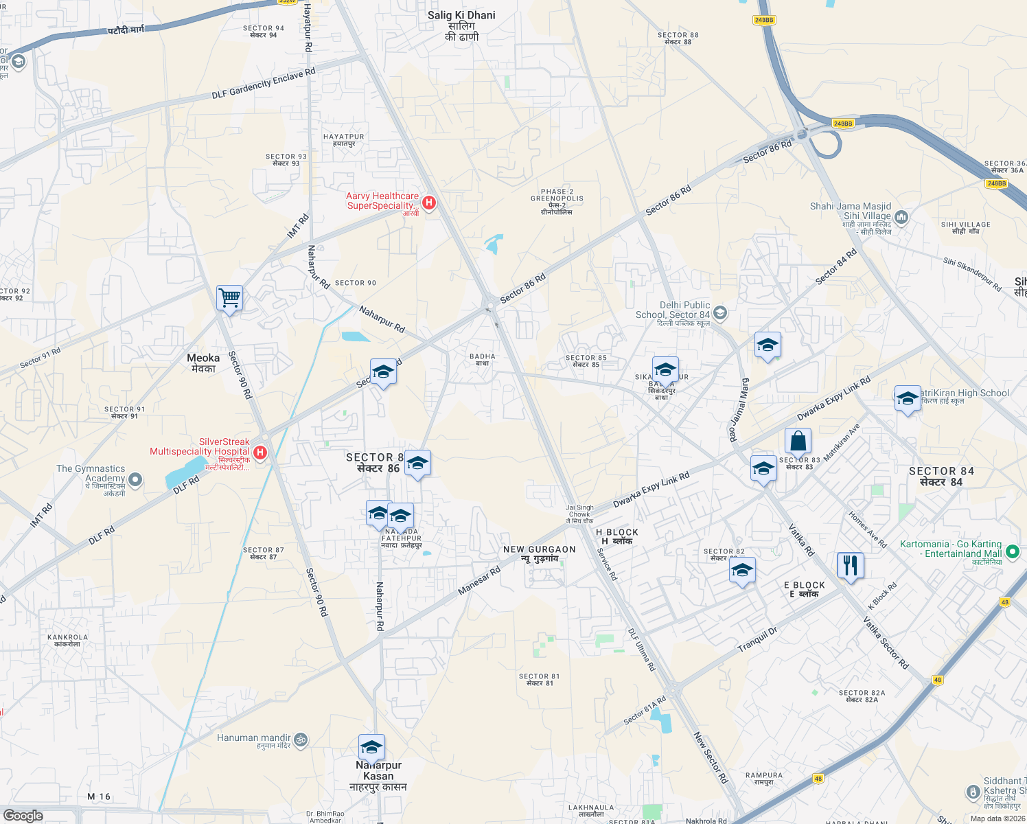 map of restaurants, bars, coffee shops, grocery stores, and more near in Gurugram