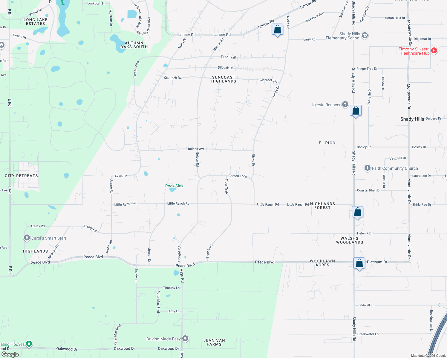 map of restaurants, bars, coffee shops, grocery stores, and more near 14826 Garson Loop in Spring Hill
