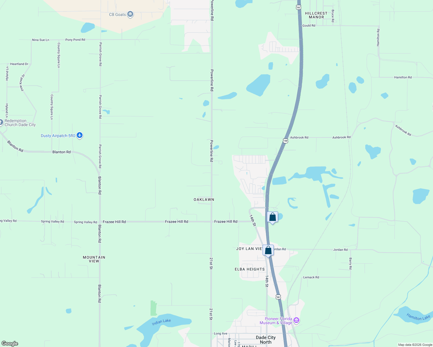 map of restaurants, bars, coffee shops, grocery stores, and more near 16916 Powerline Road in Dade City
