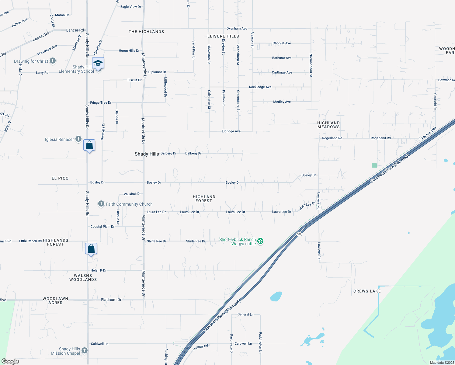 map of restaurants, bars, coffee shops, grocery stores, and more near 17207 Bosley Drive in Spring Hill
