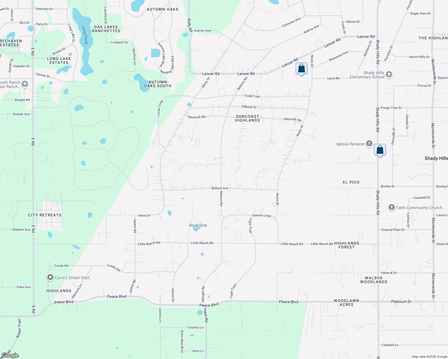 map of restaurants, bars, coffee shops, grocery stores, and more near 17202 Nelson Road in Spring Hill