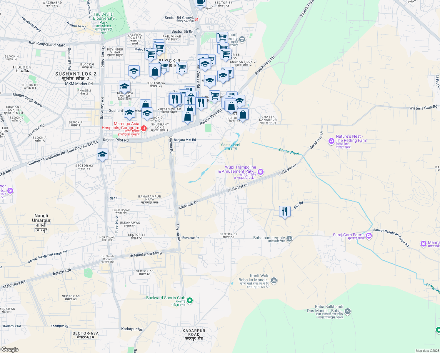 map of restaurants, bars, coffee shops, grocery stores, and more near in Gurugram
