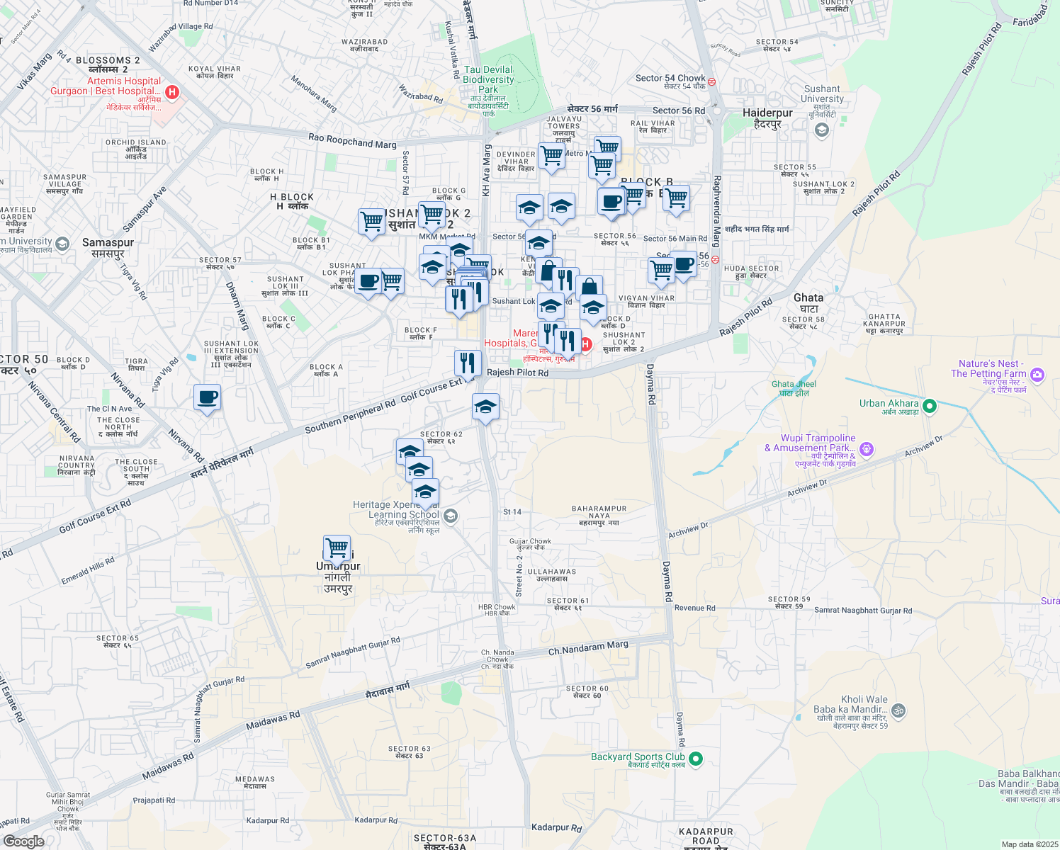 map of restaurants, bars, coffee shops, grocery stores, and more near in Gurugram