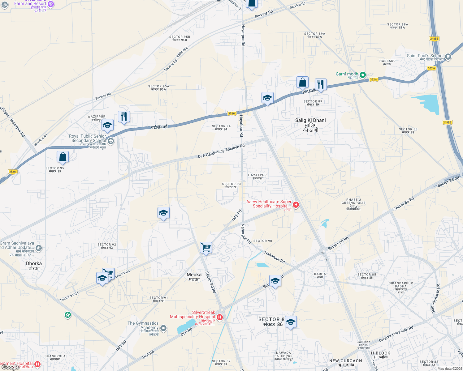 map of restaurants, bars, coffee shops, grocery stores, and more near in Gurugram