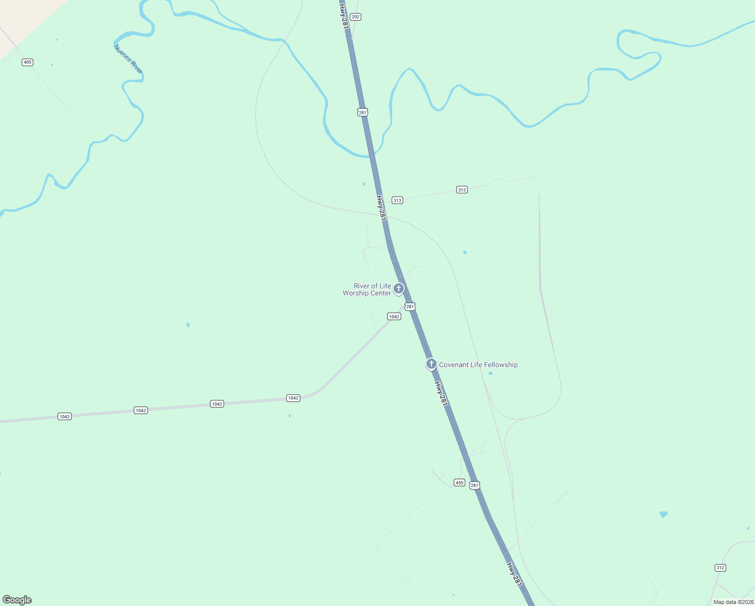 map of restaurants, bars, coffee shops, grocery stores, and more near 112 Farm to Market 1042 in Three Rivers