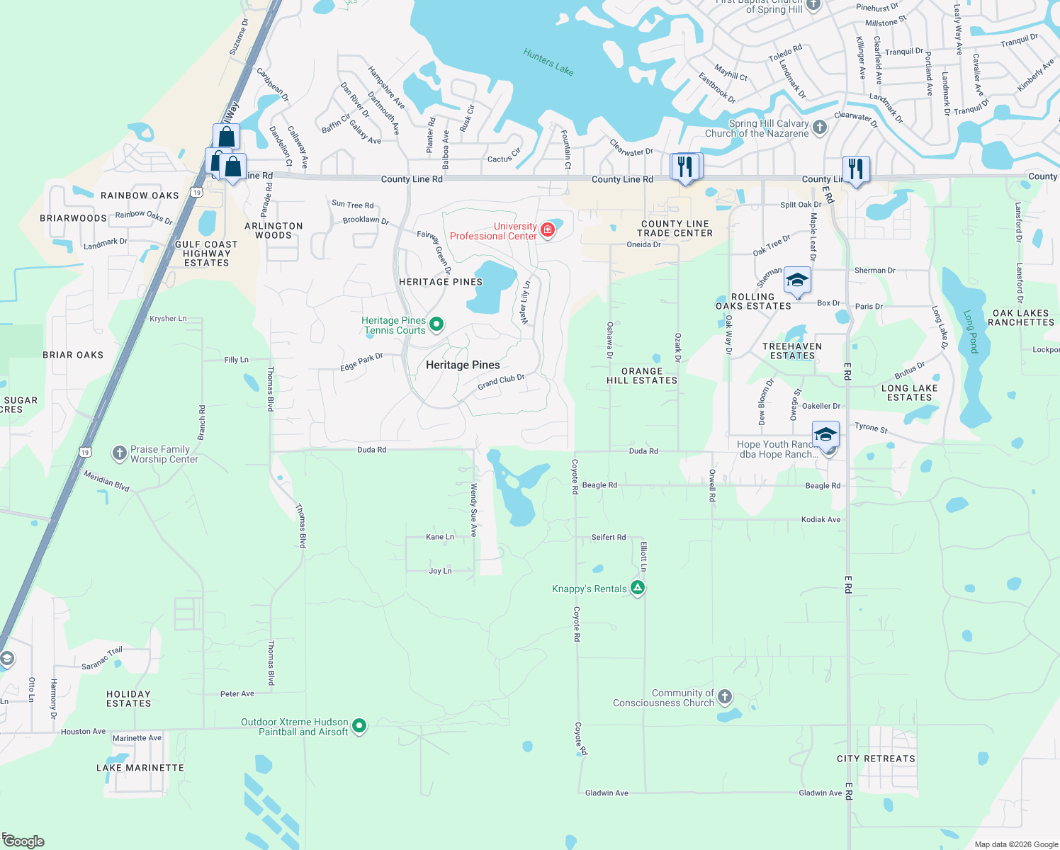 map of restaurants, bars, coffee shops, grocery stores, and more near 11718 Spindrift Loop in Hudson